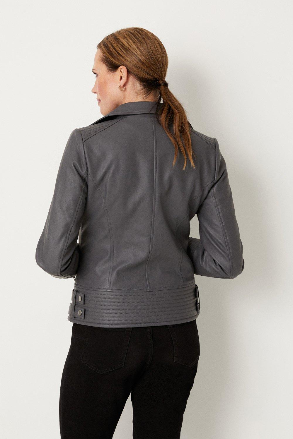 Faux grey leather on sale jacket